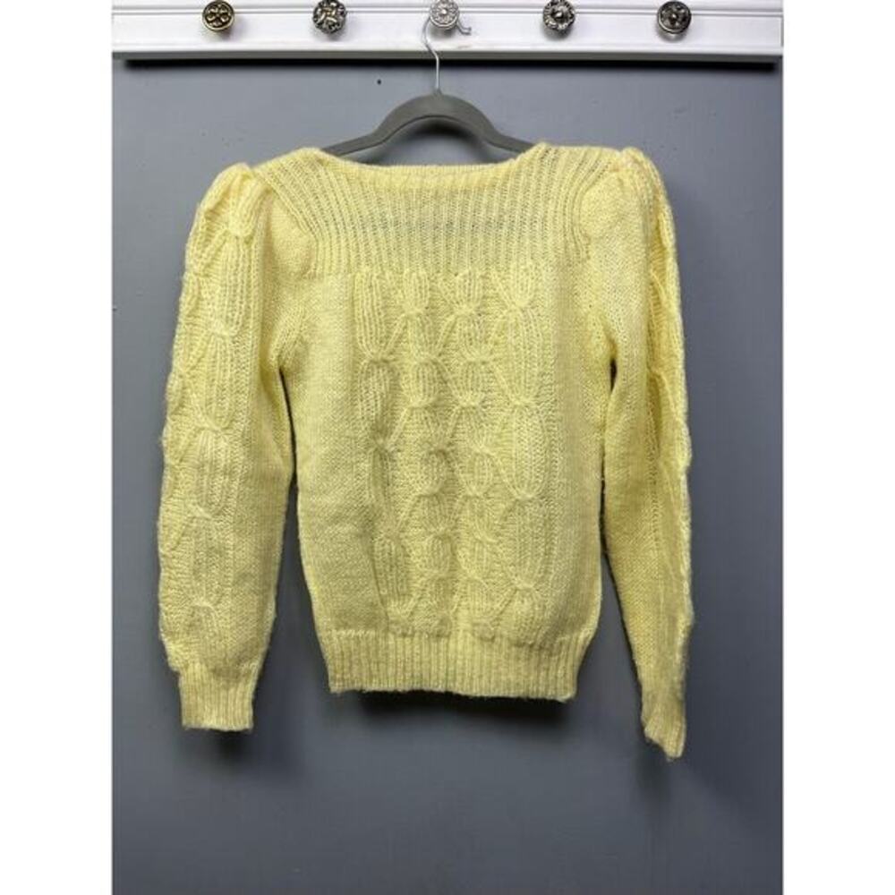 Vintage‎ Cristina's Cable Knit Sweater Womens Medium Yellow Puff sleeve Pullover